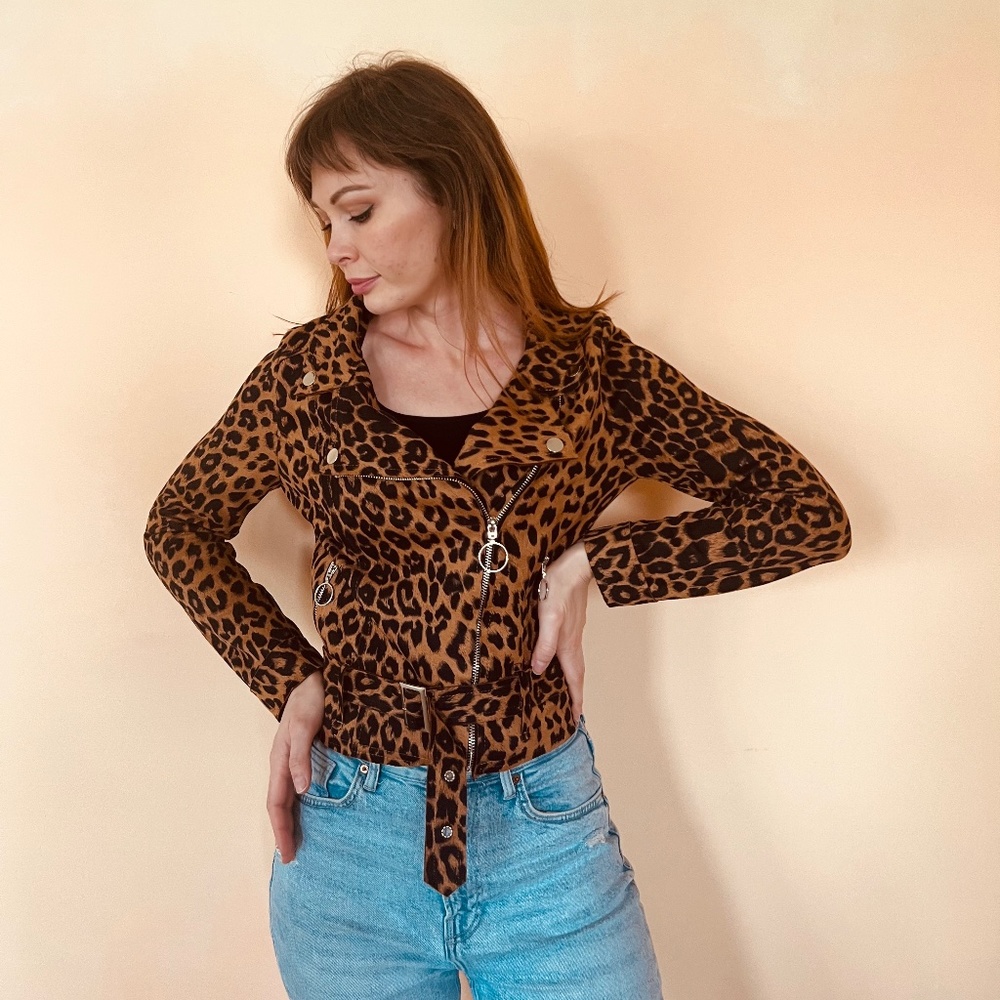 Women Faux Suede Cheetah Print Jacket